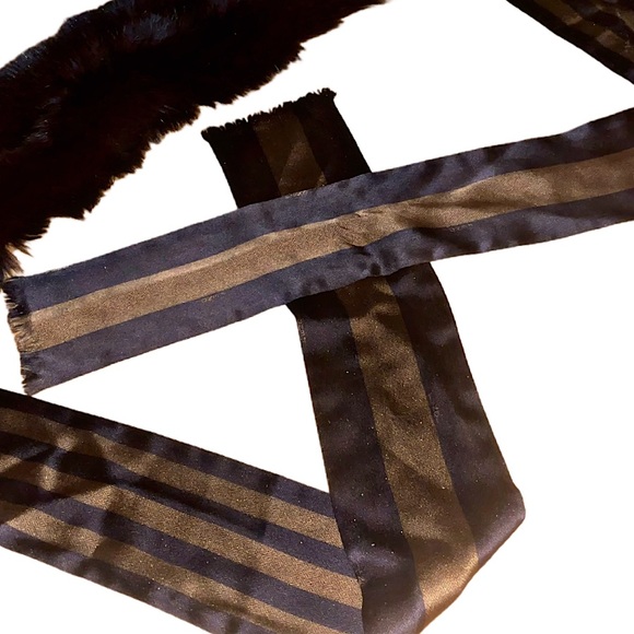 Authentic FENDI Silk Pecan Stripe Fox & Rabbit Fur Shawl - Picture 6 of 16